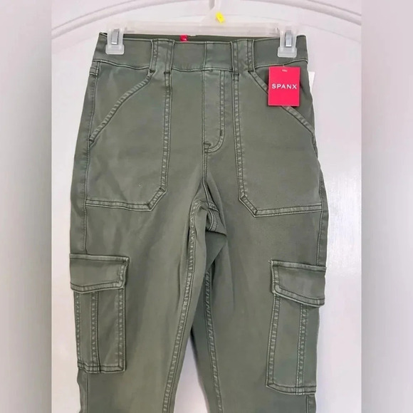 spanx stretch twill ankle cargo pant tight leggings pockets sage green NWT - Picture 9 of 12